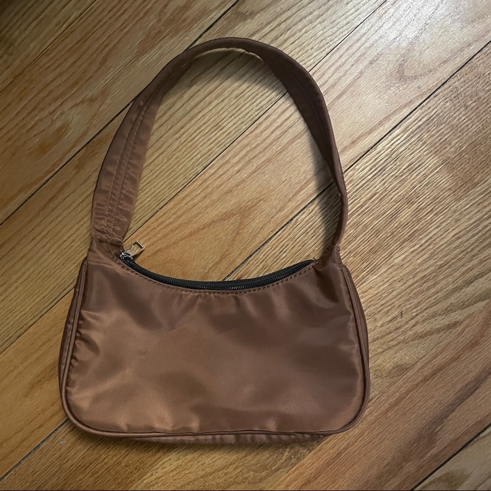 Nylon Shoulder Bag | Brown with Silver/Black Hardware